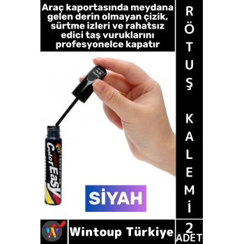 #OtoBoya Otomobil Bakım Araç Kaporta Onarıcı Taş İzi Çizik Giderici Parlaklık Kazandırıcı UV Korumalı Tamir Boyası Hassas Fırçalı Siyah Renk Rötuş Kalemi 2 Adet