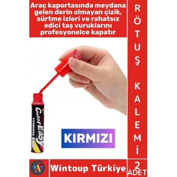 #OtoBoya Otomobil Bakım Araç Kaporta Onarıcı Taş İzi Çizik Giderici Parlaklık Kazandırıcı UV Korumalı Tamir Boyası Hassas Fırçalı Kırmızı Renk Rötuş Kalemi 2 Adet