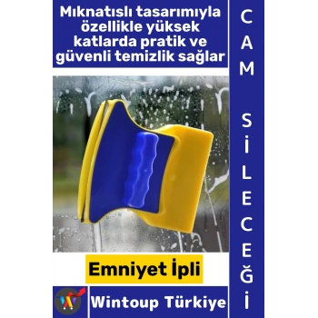 #CamSileceği Özel Tasarım Manyetik Emniyet İpli Yüksek Katlı İç Dış Cephe Akvaryum Otomobil Ayna Temizlik Pratik Mıknatıslı Çift Taraflı Cam Sileceği