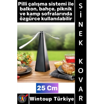 #SinekKovar Kamp Outdoor Piknik Restoran Ev Oda Banyo Mutfak Piramit Gövde PVC Kanat Pervane Masa Üstü Taşınabilir Pratik Pilli Sinek Kovucu Makine 25 Cm