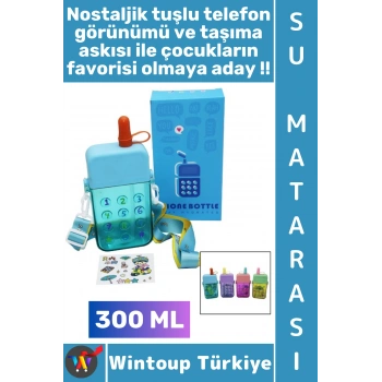 #Suluk Sağlıklı Dayanıklı Mika Gündelik Okul Spor Park Nostaljik Su Matarası İlgi Çekici Tuşlu Telefon Tasarımlı Pipetli Pratik Taşıma Askılı Renkli Çocuk Suluk Matara 300 ML