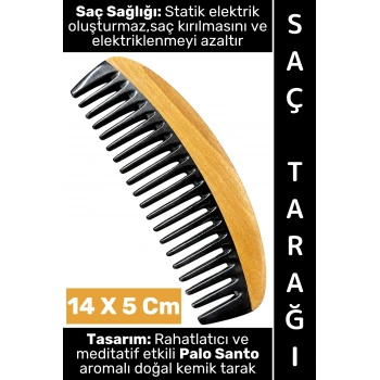 #Tarak Kompakt Mini Çanta Boy Saç Tarağı Kırılma Elektriklenme Azaltan Rahatlatıcı Meditatif Etkili Palo Santo Aromalı Estetik Doğal Kemik Tarak 14 X 5 Cm