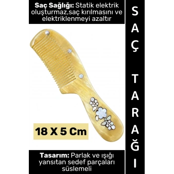 #Tarak Kompakt Dekoratif Hediyelik Mini Çanta Boy Saç Tarağı Kırılma Elektriklenme Azaltan Estetik Çok Şık İşlemeli Doğal Kemik Tarak 18 X 5 Cm