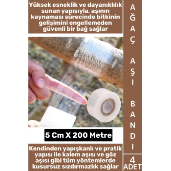 #Ağaç Profesyonel Hobi Bağ Bahçe Kendinden Yapışkanlı Kalem Göz Aşısı Sızdırmaz Hava Su Rüzgar Toz Geçirmez Esnek Şeffaf Fidan Ağaç Aşı Bandı 5 Cm X 200 Metre 4 Adet