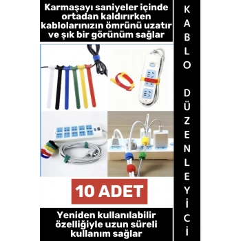 #KabloDüzenleyici Ev Ofis Atölye Kamp Outdoor Bilgisayar Şarj Aleti Karışıklık Önleyici Tekrar Kullanılabilir Pratik Cırt Cırtlı Kablo Düzenleyici Kelepçe Seti 10 Adet