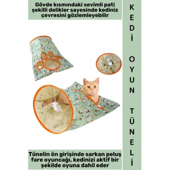 #Oyuncak Evcil Hayvan Pet İnteraktif Sevimli Pati Gözetleme Delikli İlgi Çekici Peluş Fare Oyuncaklı Katlanabilir Hışırtılı Kedi Oyun Tüneli Çantası