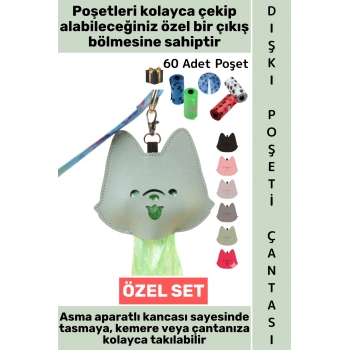 #KöpekTuvalet Evcil Hayvan Sevimli Figürlü Poşet Çıkış Bölmeli Tasma Bel Kemeri Sırt Çantası Kancalı Asma Aparatlı Hijyenik Kedi Köpek Dışkı Poşeti Taşıma Çantası 60 Adet Poşet Hediyeli