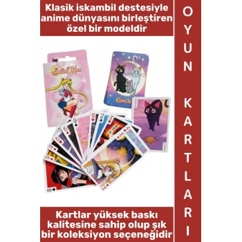 #Oyun Premium Kalite Kolay Yıpranmaz Suya Yırtılmaya Dayanıklı Koleksiyon Anime Karakter Figür Nostaljik Sailor Moon Kağıt Oyunu İskambil Kartları