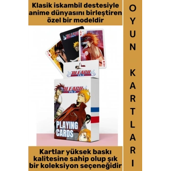 #Oyun Premium Kalite Kolay Yıpranmaz Suya Yırtılmaya Dayanıklı Koleksiyon Anime Karakter Figür Nostaljik Bleach Kağıt Oyunu İskambil Kartları
