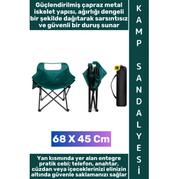 #Kamp Premium Yırtılmaya Suya Dayanıklı Güçlendirilmiş Kamp Outdoor Plaj Bahçe Balkon Piknik Balıkçı Telefon Anahtar Küçük Eşya İçin Cepli Omuz Askılı Çantalı Katlanabilir Kamp Sandalyesi