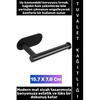 #TuvaletKağıtlığı Kendinden Yapışkanlı Montaj Gerektirmez İz Bırakmaz Suya Neme Buhara Dayanıklı Kayma Önleyici Koruyucu Tırnaklı Çok Şık Modern Estetik Mat Siyah Tuvalet Kağıtlığı