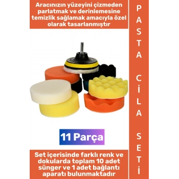 #OtoBakım Matkap Uyumlu Oto Bakım Yüzey Düzleştirme Parlatma Çizik Oksit Hare Giderici Araba Derinlemesine Temizlik Otomobil Pasta Cila Polisaj Sünger Seti 11 Parça
