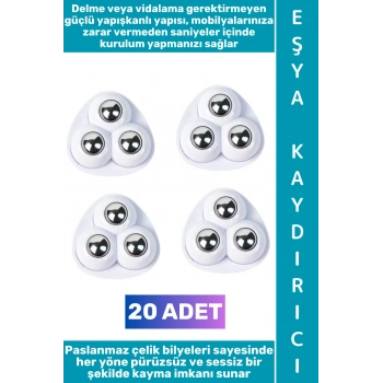 #EşyaKaydırıcı Kendinden Yapışkanlı Sessiz Kayma Mobilya Dostu Tasarım Saklama Kutusu Çöp Kovası Komodin Küçük Eşya Ev Aletleri 360 Derece Dönebilen Bilyeli Eşya Kaydırıcı Seti 20 Adet