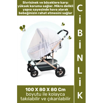 #Cibinlik Sivrisinek Böcek Haşere Koruyucu Hava Alan Mikro Delikli Dış Mekan Yürüyüş Pratik Tak Çıkar Bebek Arabası Cibinliği 100 X 80 X 80 Cm