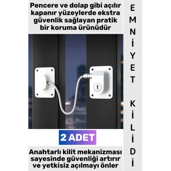 #Kilit Montaj Gerektirmeyen Kendinden Yapışkanlı Kapı Pencere Dolap Çocuk Bebek Odası Ev Ofis İş Yeri Şık Estetik Pratik Plaka Halatlı Anahtarlı Emniyet Kilidi 2 Adet