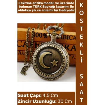 #Saat Dekoratif Babalar Öğretmenler Günü Sevgili Eş Nişanlıya Özel Anlamlı Hediye Boyun Odaya Asma Zincirli Cep Boy Çok Şık Eskitme Antika Görünümlü Türk Bayraklı Şık Kutulu Köstekli Saat