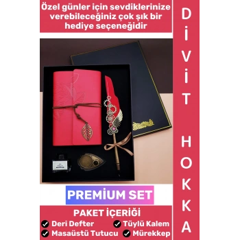#Hediye Nostaljik Hediye Babalar Anneler Öğretmenler Günü Sevgili Eş Nişanlı Arkadaş Günlük Hatıra Okul Yıl Sonu Vintage Deri Defterli Mürekkep Hediyeli Tüylü Divit Hokka Şık Kutulu Özel Premium Set