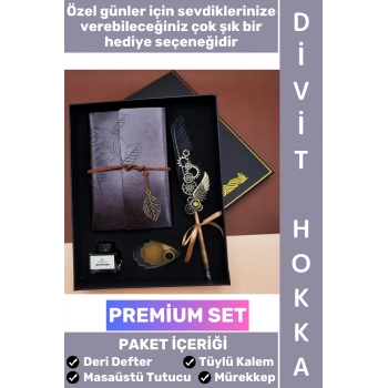 #Hediye Babalar Anneler Öğretmenler Günü Sevgili Eş Nişanlı Arkadaş Nostaljik Hediye Günlük Hatıra Okul Yıl Sonu Vintage Deri Defterli Mürekkep Hediyeli Tüylü Divit Hokka Şık Kutulu Özel Premium Set