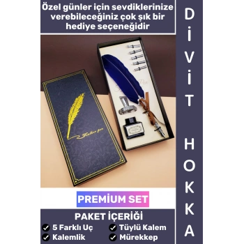 #Hediye Öğretmen Sevgili Eş Nişanlı Arkadaş Babalar Anneler Günü Okul Yıl Sonu Nostaljik Şık Hediyelik Günlük Anı Not Hatıra Özel Kutulu Mürekkep 5 Farklı Uç Tüylü Kalem Divit Hokka Premium Set