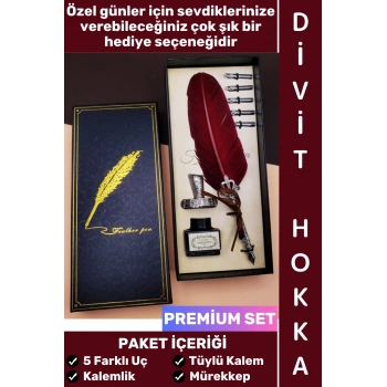 #Hediye Öğretmen Sevgili Eş Nişanlı Arkadaş Babalar Anneler Günü Okul Yıl Sonu Nostaljik Hediyelik Günlük Anı Not Hatıra Şık Kutulu Mürekkep 5 Farklı Uç Tüylü Kalem Divit Hokka Özel Premium Set