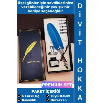 #Hediye Öğretmen Sevgili Eş Nişanlı Arkadaş Babalar Anneler Günü Okul Yıl Sonu Nostaljik Özel Hediye Günlük Anı Not Hatıra Özel Şık Kutulu Mürekkep 5 Farklı Uç Tüylü Kalem Divit Hokka Premium Set