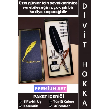 #Hediye Sevgili Eş Nişanlı Arkadaş Babalar Anneler Öğretmenler Günü Okul Yıl Sonu Nostaljik Hediye Günlük Anı Not Hatıra Özel Kutulu Mürekkep 5 Farklı Uç Tüylü Kalem Divit Hokka Çok Şık Premium Set