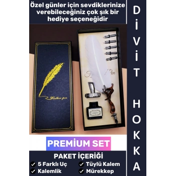 #Hediye Nostaljik Öğretmen Sevgili Eş Nişanlı Arkadaş Babalar Anneler Günü Okul Yıl Sonu Hediyelik Günlük Anı Not Hatıra Şık Kutulu Mürekkep 5 Farklı Uç Tüylü Kalem Divit Hokka Özel Premium Set