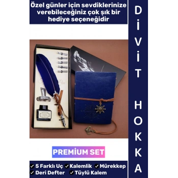 #Hediye Nostaljik Nişanlı Sevgili Eş Babalar Anneler Öğretmenler Günü Okul Yıl Sonu Dekoratif Hediyelik Eskitme Deri Defterli Şık Özel Kutulu Mürekkep 5 Farklı Uç Tüylü Kalem Divit Hokka Premium Set