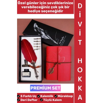 #Hediye Sevgili Eş Nişanlı Arkadaş Babalar Anneler Öğretmenler Günü Okul Yıl Sonu Nostaljik Hediyelik Eskitme Deri Defterli Çok Şık Özel Kutulu Mürekkep 5 Farklı Uç Tüylü Kalem Divit Hokka Premium Set