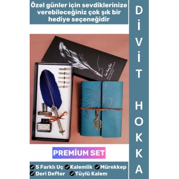 #Hediye Dekoratif Sevgili Nişanlı Arkadaş Babalar Anneler Öğretmenler Günü Okul Yıl Sonu Nostaljik Hediye Eskitme Deri Defterli Şık Özel Kutulu Mürekkep 5 Farklı Uç Tüylü Kalem Divit Hokka Premium Set