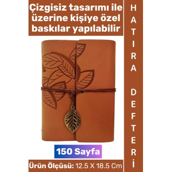 #Defter Okul Ofis Günlük Not Ajanda Hatıra Anı Tutma Eş Sevgili Anneler Babalar Öğretmenler Günü Çok Şık Dekoratif Hediyelik Yaprak Tasarımlı Çizgisiz Kahverengi Deri Defter