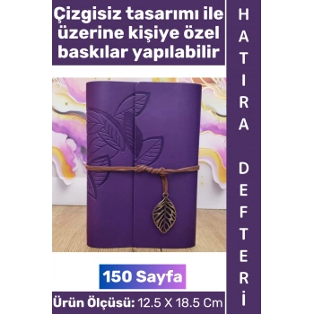 #Defter Okul Ofis Günlük Not Ajanda Hatıra Anı Tutma Eş Sevgili Anneler Babalar Öğretmenler Günü Çok Şık Dekoratif Hediyelik Yaprak Tasarımlı Çizgisiz Mor Deri Defter