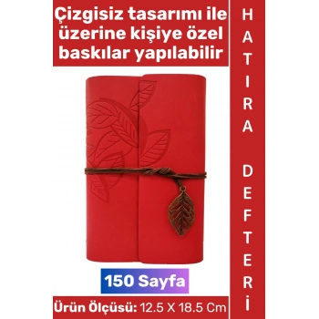 #Defter Okul Ofis Günlük Not Ajanda Hatıra Anı Tutma Eş Sevgili Anneler Babalar Öğretmenler Günü Çok Şık Dekoratif Hediyelik Yaprak Tasarımlı Çizgisiz Kırmızı Deri Defter