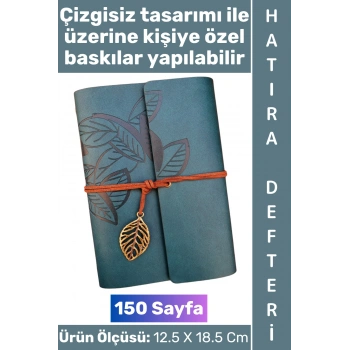 #Defter Okul Ofis Günlük Not Ajanda Hatıra Anı Tutma Eş Sevgili Anneler Babalar Öğretmenler Günü Çok Şık Dekoratif Hediyelik Yaprak Tasarımlı Çizgisiz Mavi Deri Defter