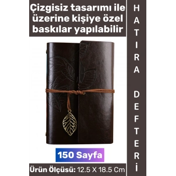 #Defter Okul Ofis Günlük Not Ajanda Hatıra Anı Tutma Eş Sevgili Anneler Babalar Öğretmenler Günü Çok Şık Dekoratif Hediyelik Yaprak Tasarımlı Çizgisiz Koyu Kahverengi Deri Defter