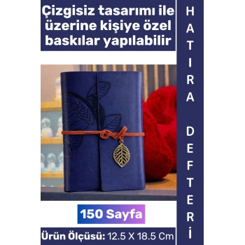 #Defter Okul Ofis Günlük Not Ajanda Hatıra Anı Tutma Eş Sevgili Anneler Babalar Öğretmenler Günü Çok Şık Dekoratif Hediyelik Yaprak Tasarımlı Çizgisiz Lacivert Deri Defter