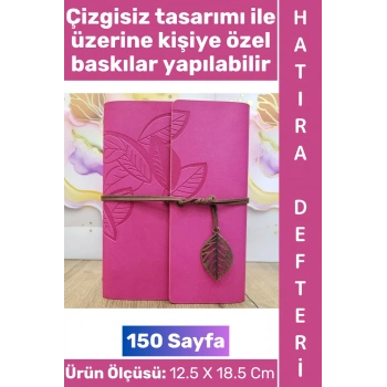 #Defter Okul Ofis Günlük Not Ajanda Hatıra Anı Tutma Eş Sevgili Anneler Babalar Öğretmenler Günü Çok Şık Dekoratif Hediyelik Yaprak Tasarımlı Çizgisiz Pembe Deri Defter