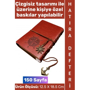 #Defter Okul Ofis Günlük Not Ajanda Hatıra Anı Tutma Eş Sevgili Anneler Babalar Öğretmenler Günü Çok Şık Dekoratif Hediyelik Pusula Detaylı Çizgisiz Kahverengi Deri Defter
