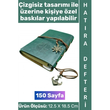 #Defter Okul Ofis Günlük Not Ajanda Hatıra Anı Tutma Eş Sevgili Anneler Babalar Öğretmenler Günü Çok Şık Dekoratif Hediyelik Pusula Detaylı Çizgisiz Yeşil Deri Defter