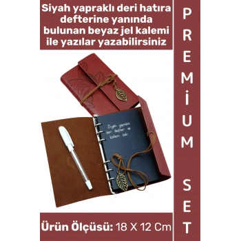 #Defter Dekoratif Okul Ders Ofis Günlük Not Ajanda Hatıra Anı Tutma Eş Sevgili Anneler Babalar Öğretmenler Günü Çok Şık Hediyelik Siyah Yapraklı Beyaz Jel Yazı Kalemli Deri Defter Özel Set