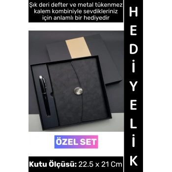 #Defter Dekoratif Okul Ofis Günlük Not Ajanda Hatıra Anı Tutma Eş Sevgili Anneler Babalar Öğretmenler Günü Çok Şık Mıknatıslı Kutu Hediyelik Çantalı Siyah Deri Defter Tükenmez Kalem Premium Set