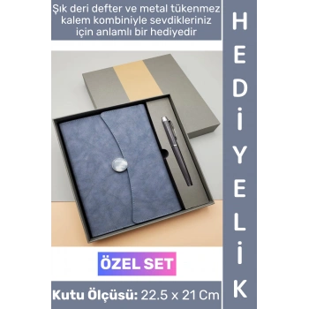 #Defter Okul Ofis Günlük Not Ajanda Hatıra Anı Tutma Eş Sevgili Anneler Babalar Öğretmenler Günü Çok Şık Mıknatıslı Kutu Dekoratif Hediyelik Çantalı Siyah Deri Defter Tükenmez Kalem Premium Set