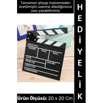 #Sinema Dekoratif Çalışma Odası Ev Ofis Hediyelik Süs Eşya Nostaljik Retro Yazı Yazılabilir Ahşap Şık Estetik Film Sinema Klaket 20 X 20 Cm