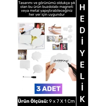 #Hediyelik Dekoratif Hediyelik Kişiye Özel Anlamlı Mesaj Gündelik Not Buzdolabı Metal Yüzeye Yapıştırılabilir Yazı Kalemli Konuşma Balonu Tasarımlı Mıknatıslı Magnet 3 Adet