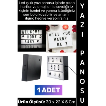#YazıPanosu Dekoratif Anne Baba Sevgili Nişanlı Eş Evlilik Teklifi Kişiye Özel Anlamlı Hediyelik Harf Rakam Sembol Emojili A4 Led Işıklı Çok Şık Estetik Pilli Yazı Panosu Lightbox