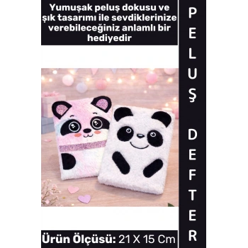 #Defter Dekoratif Eş Sevgili Hediyelik Okul Anı Not Hatıra Günlük Tutma Estetik Çok Şık 75 Sayfa 150 Yapraklı Sevimli Panda Detaylı Peluş Çizgili Defter 21 X 15 Cm