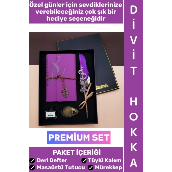 #Hediye Nostaljik Öğretmen Sevgili Eş Nişanlı Arkadaş Babalar Anneler Günü Okul Yıl Sonu Hediyelik Günlük Hatıra Şık Kutulu Vintage Deri Defterli Mürekkep Hediyeli Tüylü Divit Hokka Özel Premium Set