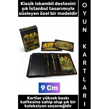#Oyun Premium Kalite Kolay Yıpranmaz Suya Yırtılmaya Dayanıklı Koleksiyon Çok Şık Hatıra Hediyelik İstanbul Tasarımlı Klasik Deste Kağıt Oyunu Siyah İskambil Kartları