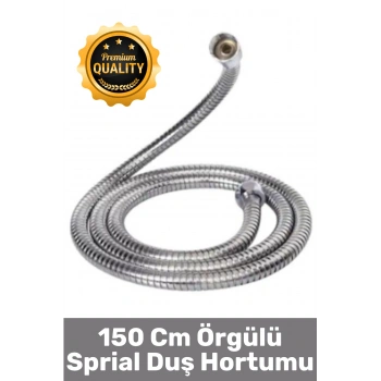 #Duş Premium Krom Kaplama Kopmaz Patlamaz Sızdırmaz Bükülmeye Dayanıklı Bağlantı Örgülü Çift Kenetli Spiral Banyo Duş Hortumu 150 Cm