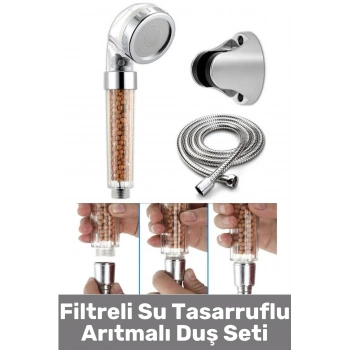 #DuşSeti Dayanıklı Kolay Montaj Filtreli Su Tasarruflu Arıtmalı Duş Başlığı Kokulu Doğal Taş Boncuklu Başlık Hortum Mafsal Premium Set